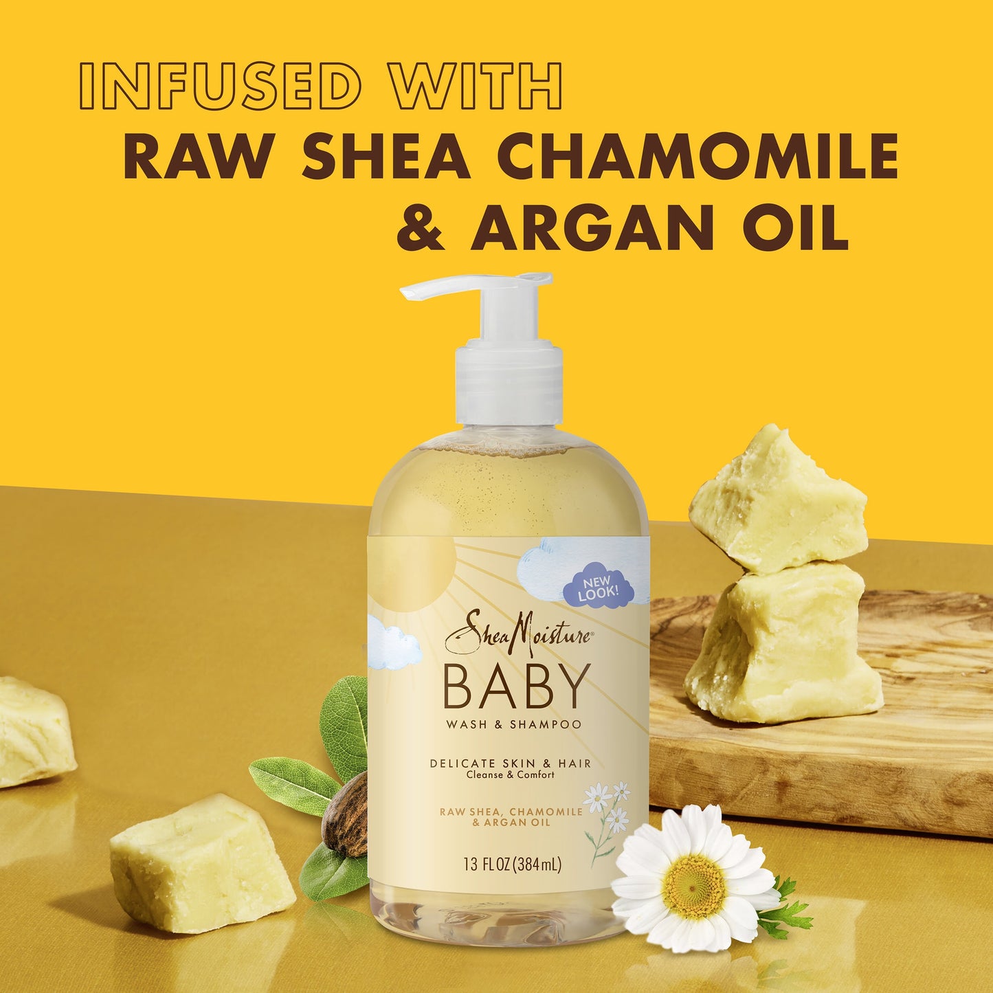 CHAMPÚ PARA BEBÉS CON MANZANILLA DE KARITÉ CRUDA Y ACEITE DE ARGÁN