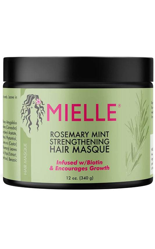 Mielle Organics Mascarilla fortalecedora para el cabello, aceite esencial y tratamiento profundo de biotina, reparación milagrosa para cabello seco, dañado y encrespado, 12 onzas